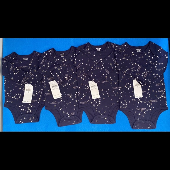NWT Ralph Lauren Baby’s Constellation Bodysuit, Set of 4, Sizes NB-9M